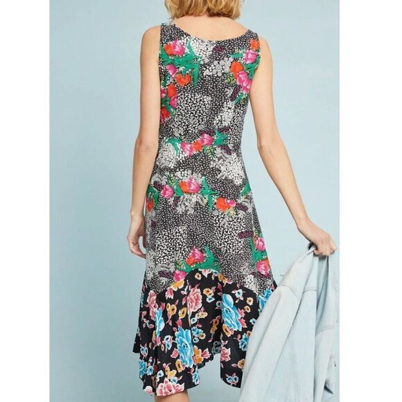 Anthropologie Midi Dress 2 Sleeveless Floral A-Line V-Neck Asymmetric Hem Spring - Picture 8 of 12